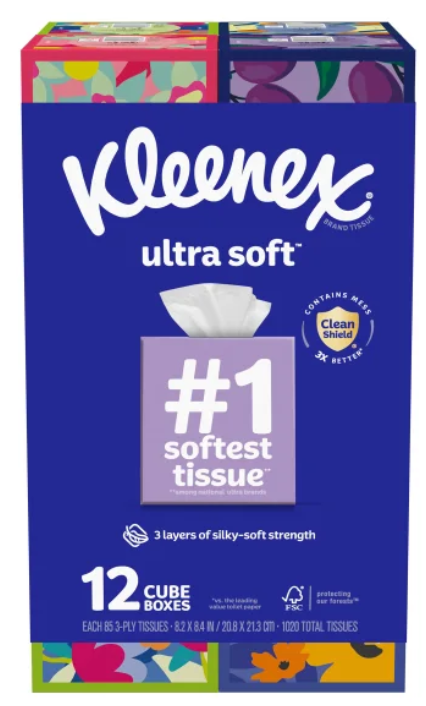 Kleenex Ultra Soft Facial Tissue, 3-Ply, 85-count, 12-pack