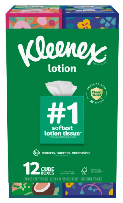 Kleenex Soothing Lotion Tissue, 3-Ply, 85-count, 12-pack