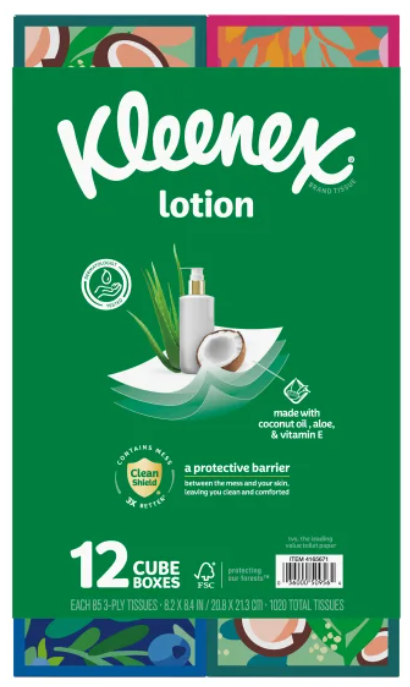 Kleenex Soothing Lotion Tissue, 3-Ply, 85-count, 12-pack