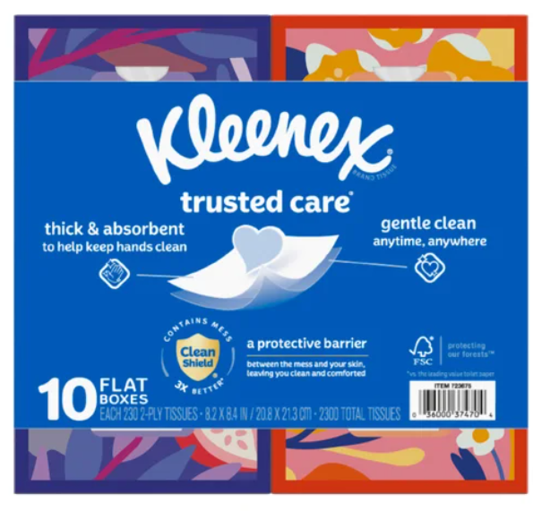 Kleenex Trusted Care Facial Tissue, 2-Ply, 230-count, 10-pack