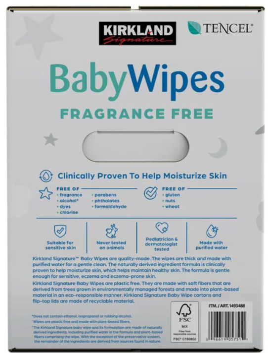 Kirkland Signature Baby Wipes Fragrance Free, 900-count