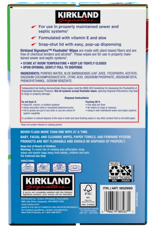 Kirkland Signature Premoistened Flushable Wipes, Fragrance Free, 640-count