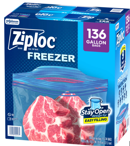 Ziploc Seal Top Freezer Bag, Gallon, 136-count