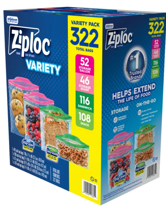 Ziploc Seal Top Bag, Variety Pack, 322-count