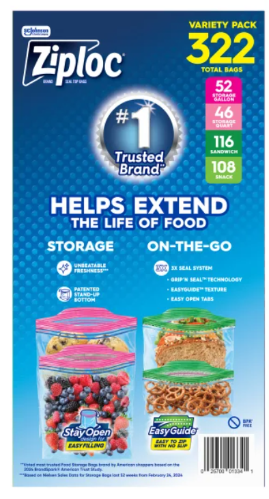Ziploc Seal Top Bag, Variety Pack, 322-count