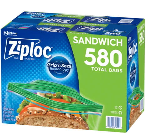 Ziploc Seal Top Bag, Sandwich, 145-count, 4-pack