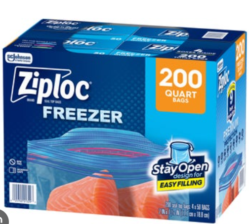 Ziploc Seal Top Freezer Bag, Quart, 200-count