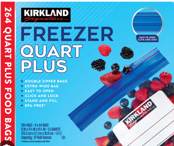 Kirkland Signature Seal Top Freezer Bags, Quart Plus, 264-count