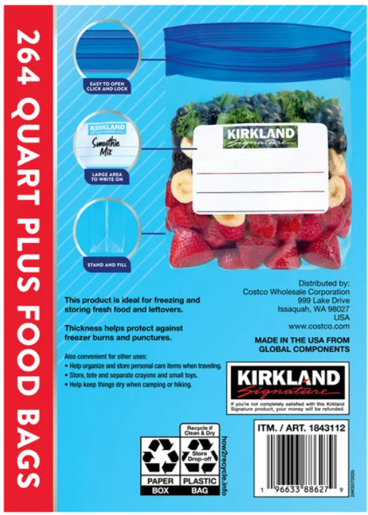 Kirkland Signature Seal Top Freezer Bags, Quart Plus, 264-count