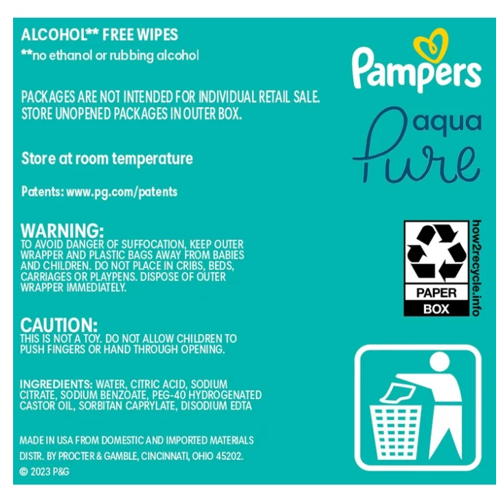 Pampers Aqua Pure Baby Wipes, Fragrance Free, 13 pk., 728 Wipes