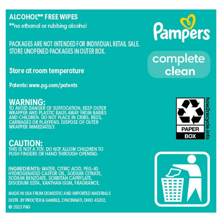 Pampers, Complete Clean Baby Wipes, Baby Fresh Scent, 15 pk., 1200 Wipes