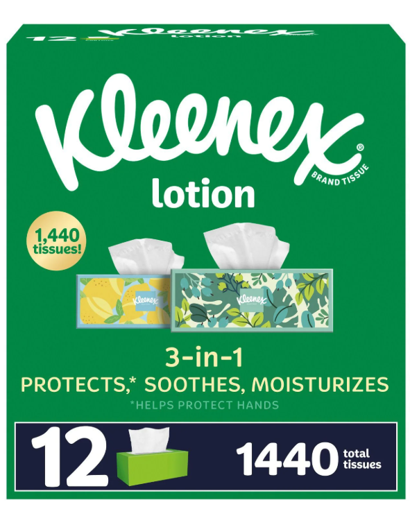 Kleenex Lotion 3-Ply Facial Tissues 12 boxes, 120 tissues/box