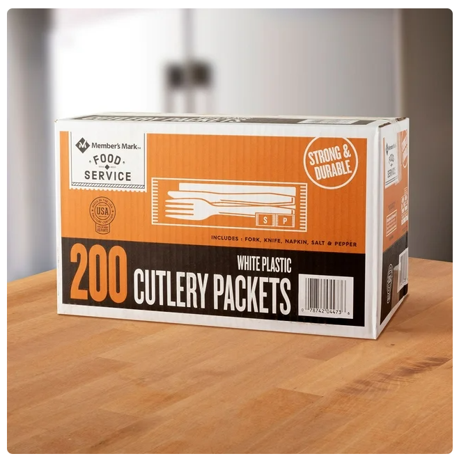 Member's Mark White Plastic Cutlery Packets 200 ct.