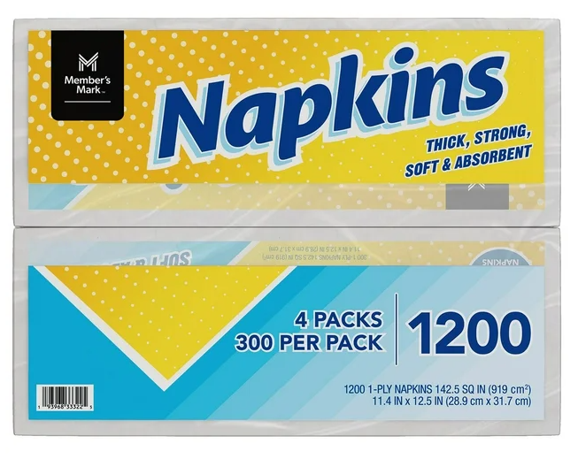 Member's Mark Everyday 1-Ply White Napkins 4 pks., 300 napkins/pk.