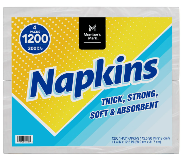 Member's Mark Everyday 1-Ply White Napkins 4 pks., 300 napkins/pk.