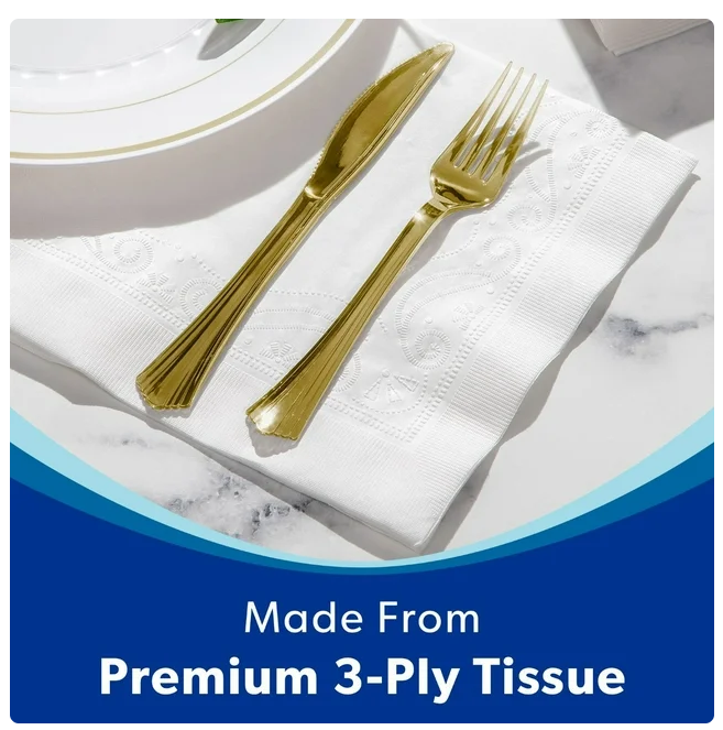 Member's Mark Ultra Premium 3-Ply White Dinner Napkins, 4 pks., 80 napkins/pk.