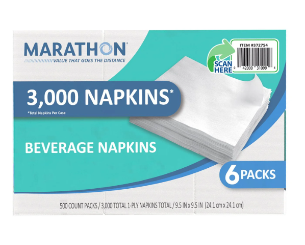 Marathon Embossed 1-Ply White Beverage Napkins, 6 pk., 3000 ct.