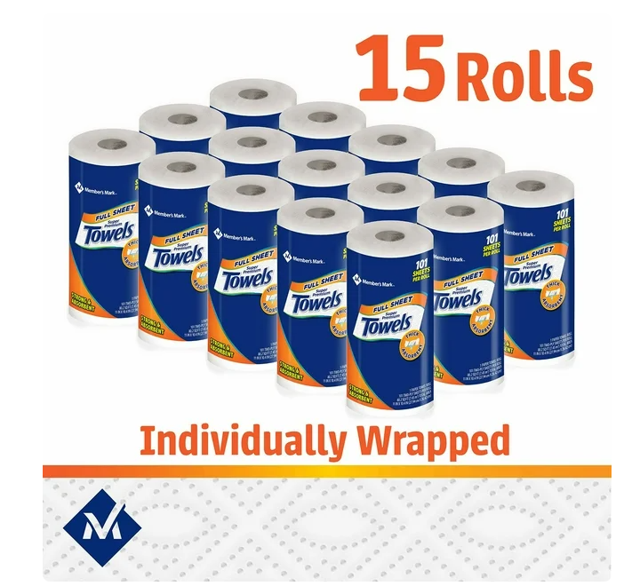Member's Mark Full Sheet 2-Ply Paper Towel 15 rolls, 101 sheets/roll