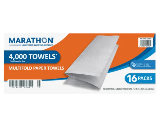 Marathon Paper Towels, Multifold, 1-Ply, 250 Sheets, 16-count