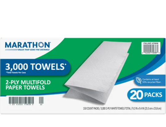 Marathon Paper Towels , Premium Multifold, 150 Towels, 20-count
