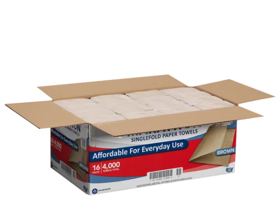 Marathon Paper Towel, Brown, Singlefold, 1-Ply, 250-count, 16-pack