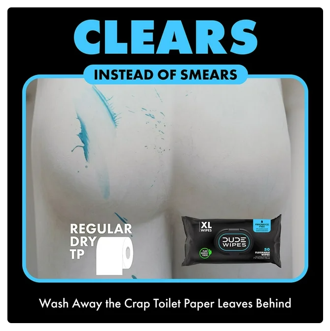 DUDE WIPES XL Flushable Wipes, Fragrance Free, 8 ct., 400 wipes