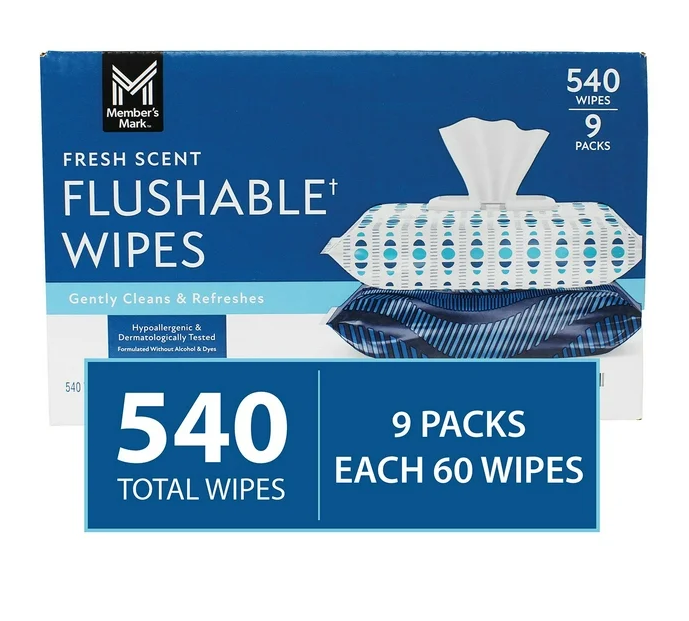 Member's Mark Flushable Wipes, Fresh Scent, 540 ct.