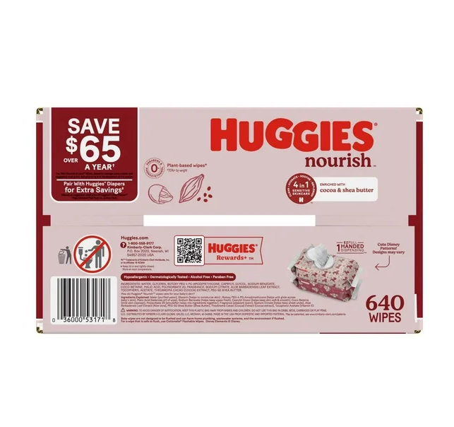 Huggies Nourish Baby Wipes, Cocoa & Shea Butter, 10 pk., 640 Wipes