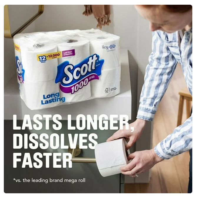 Scott 1000 1-Ply Toilet Paper 45 rolls, 1,000 sheets/roll