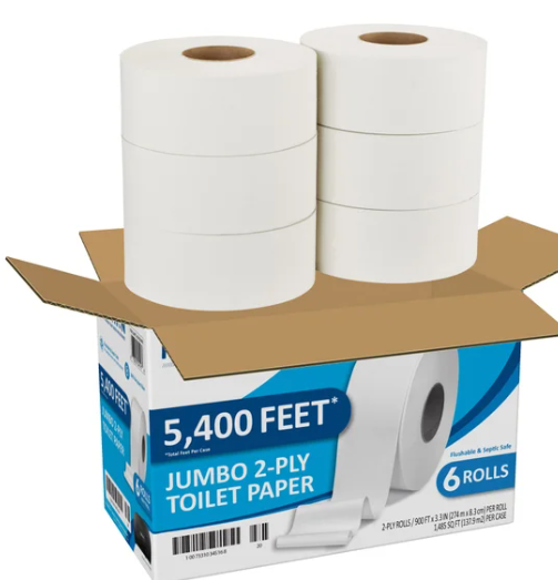 Marathon Jumbo Roll Bath Tissue, 2-Ply, 900 ft Rolls, 6 Rolls