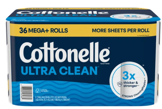 Cottonelle Ultra Clean Bath Tissue, 1-Ply, 313 Sheets, 36 Rolls