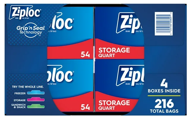 Ziploc Storage Quart Bags with New Stay Open Design, 216 ct.