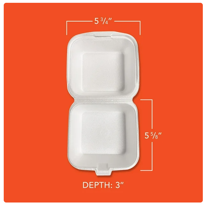Hefty Supreme Large Sandwich Foam Hinged Lid Containers, 6" 300 ct.