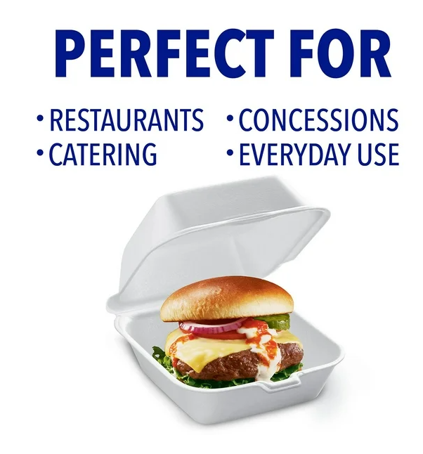 Hefty Supreme Large Sandwich Foam Hinged Lid Containers, 6" 300 ct.