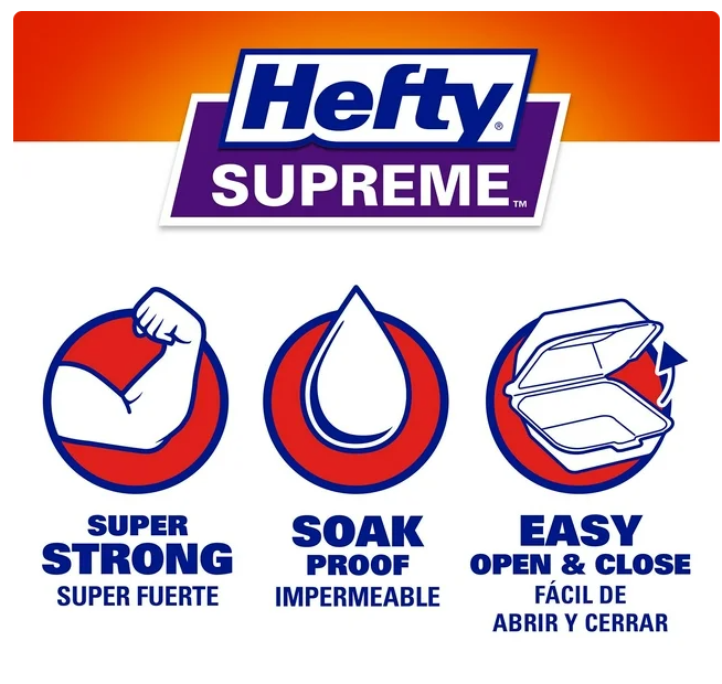 Hefty Supreme Large Sandwich Foam Hinged Lid Containers, 6" 300 ct.
