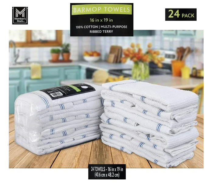 Member's Mark Cotton Bar Mop Towels, 16" x 19", 24 ct.