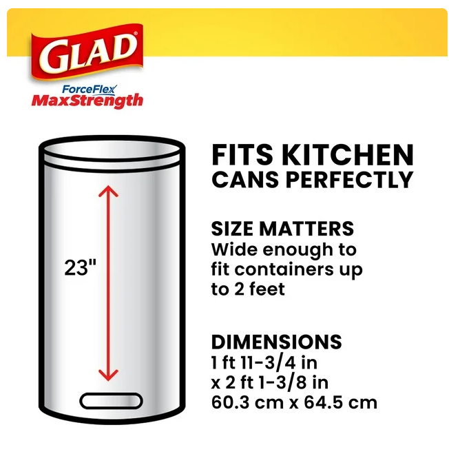 Glad ForceFlex Tall Kitchen Trash Bags With Clorox, Lemon Fresh Bleach Scent 13 gal., 120 ct.