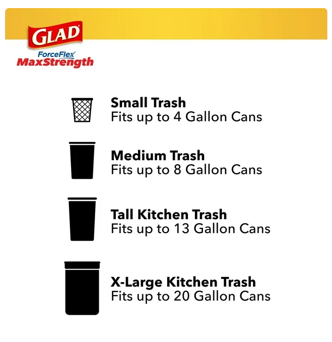 Glad ForceFlex Tall Kitchen Trash Bags With Clorox, Lemon Fresh Bleach Scent 13 gal., 120 ct.