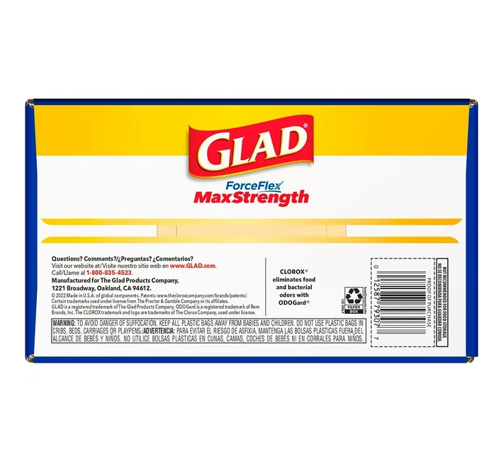 Glad ForceFlex Tall Kitchen Trash Bags With Clorox, Lemon Fresh Bleach Scent 13 gal., 120 ct.