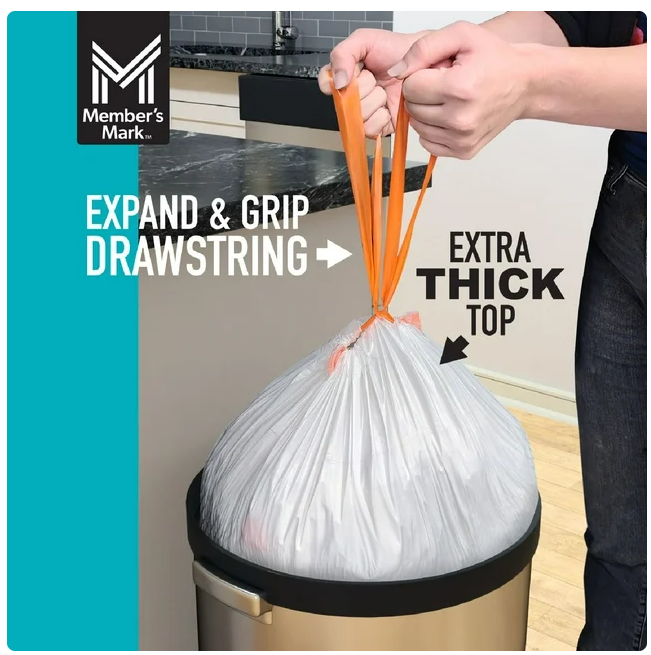 Member's Mark Power Flex 13-Gallon Tall Kitchen Trash Bags, Fresh Scent, 200 ct.