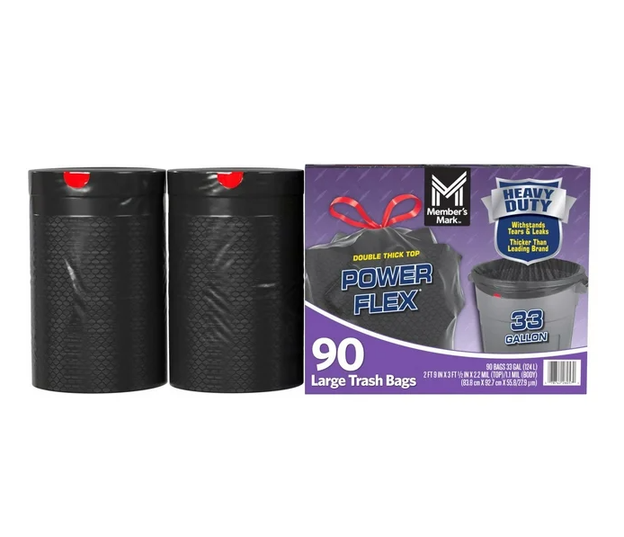 Member's Mark Power Flex 33-Gallon Large Trash Bags, 90 ct.