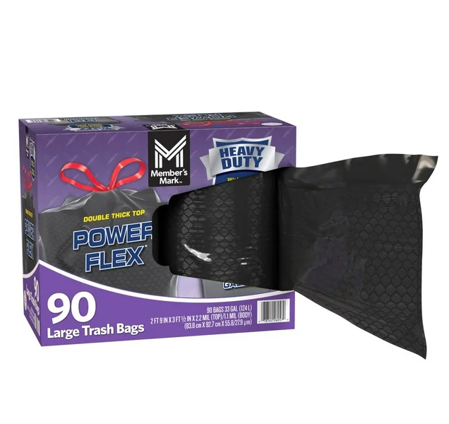 Member's Mark Power Flex 33-Gallon Large Trash Bags, 90 ct.
