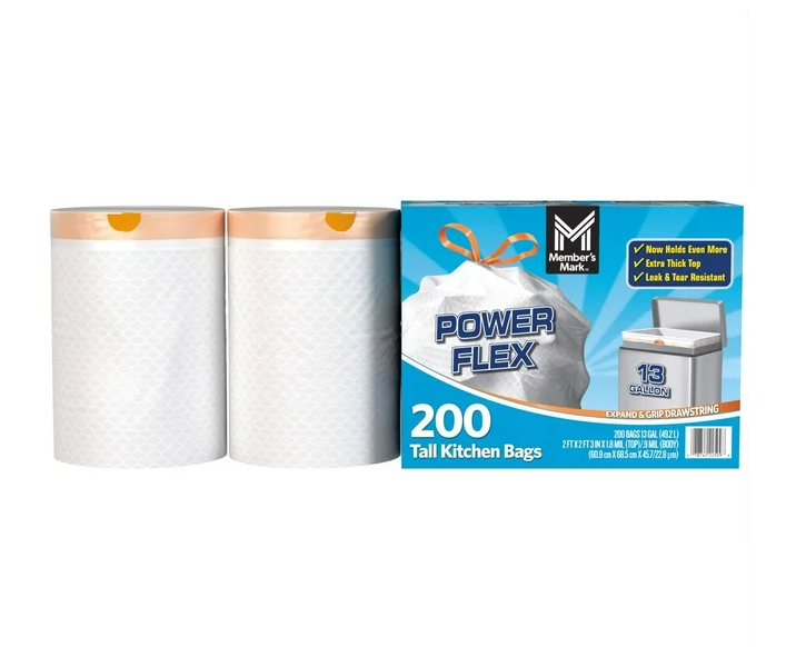 Member's Mark Power Flex 13-Gallon Tall Kitchen Trash Bags, 200 ct.