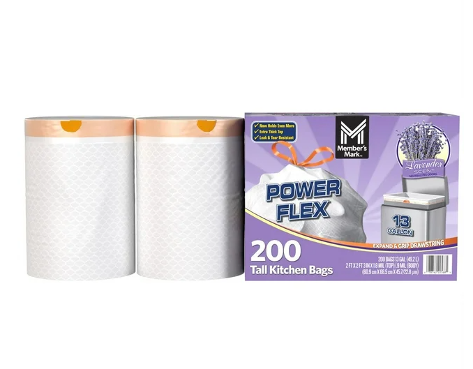 Member's Mark Power Flex 13-Gallon Tall Kitchen Trash Bags, Lavender, 200 ct.