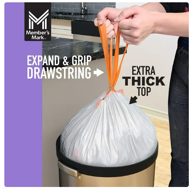 Member's Mark Power Flex 13-Gallon Tall Kitchen Trash Bags, Lavender, 200 ct.
