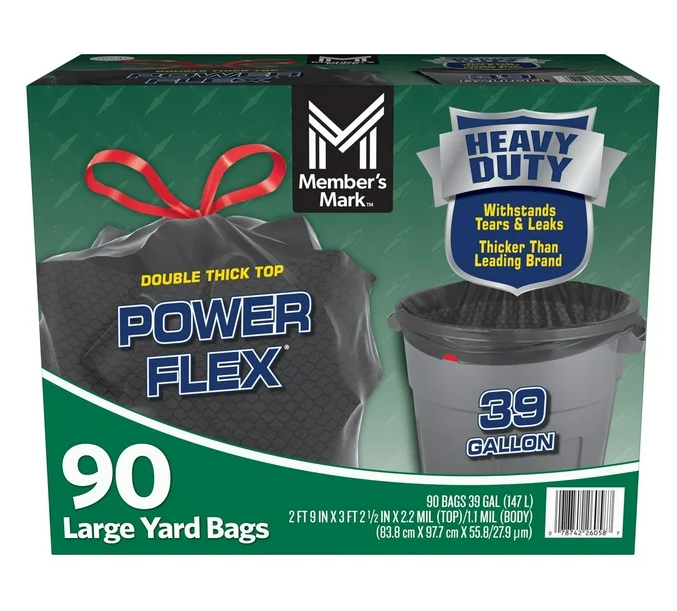 Member's Mark Heavy Duty 39-Gallon Yard Trash Bags, Unscented, 90 ct.
