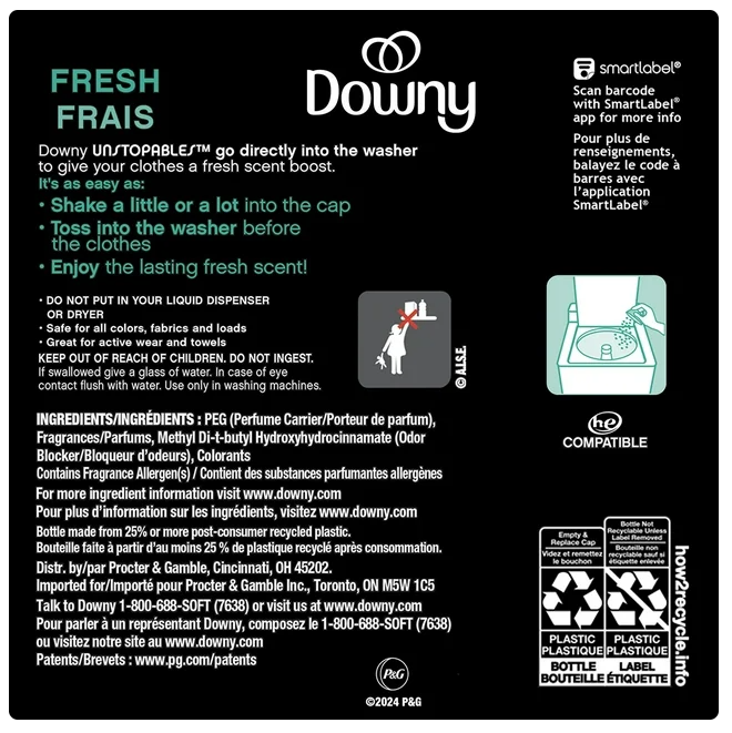 Downy Unstopables In-Wash Laundry Scent Booster Beads, Fresh, 39.9 oz