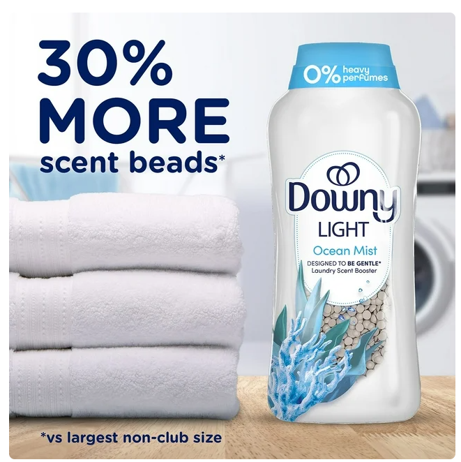 Downy Light Laundry In-Wash Scent Booster Beads, Ocean Mist Scent, 39.9 oz