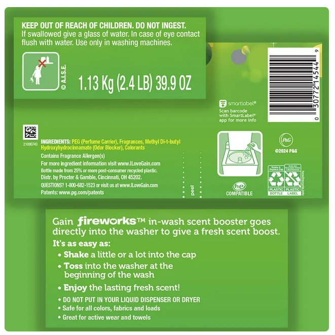 Gain Fireworks In-Wash Scent Booster Beads, Original Scent, 39.9 oz