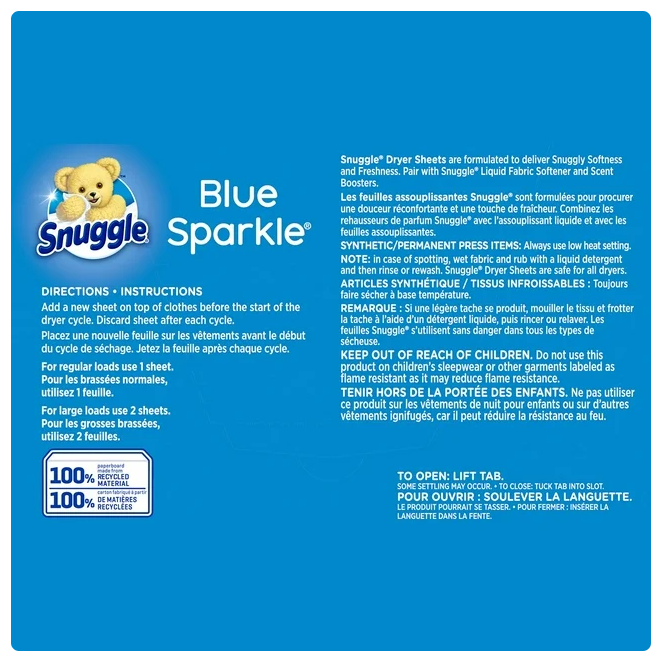 Snuggle Fabric Softener Dryer Sheets, Blue Sparkle, 320 ct.
